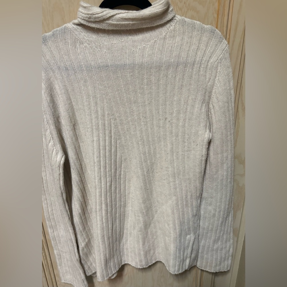 Vince Wool Cashmere‎ Sweater Oatmeal Ribbed Knit Turtleneck Long Sleeve